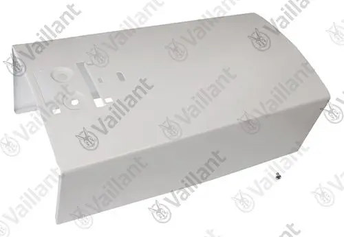 Weißes Bauteil von Vaillant, vermutlich ein Mantel, mit Ausschnitten und Befestigungslöchern. Geformt für eine präzise Montage.
